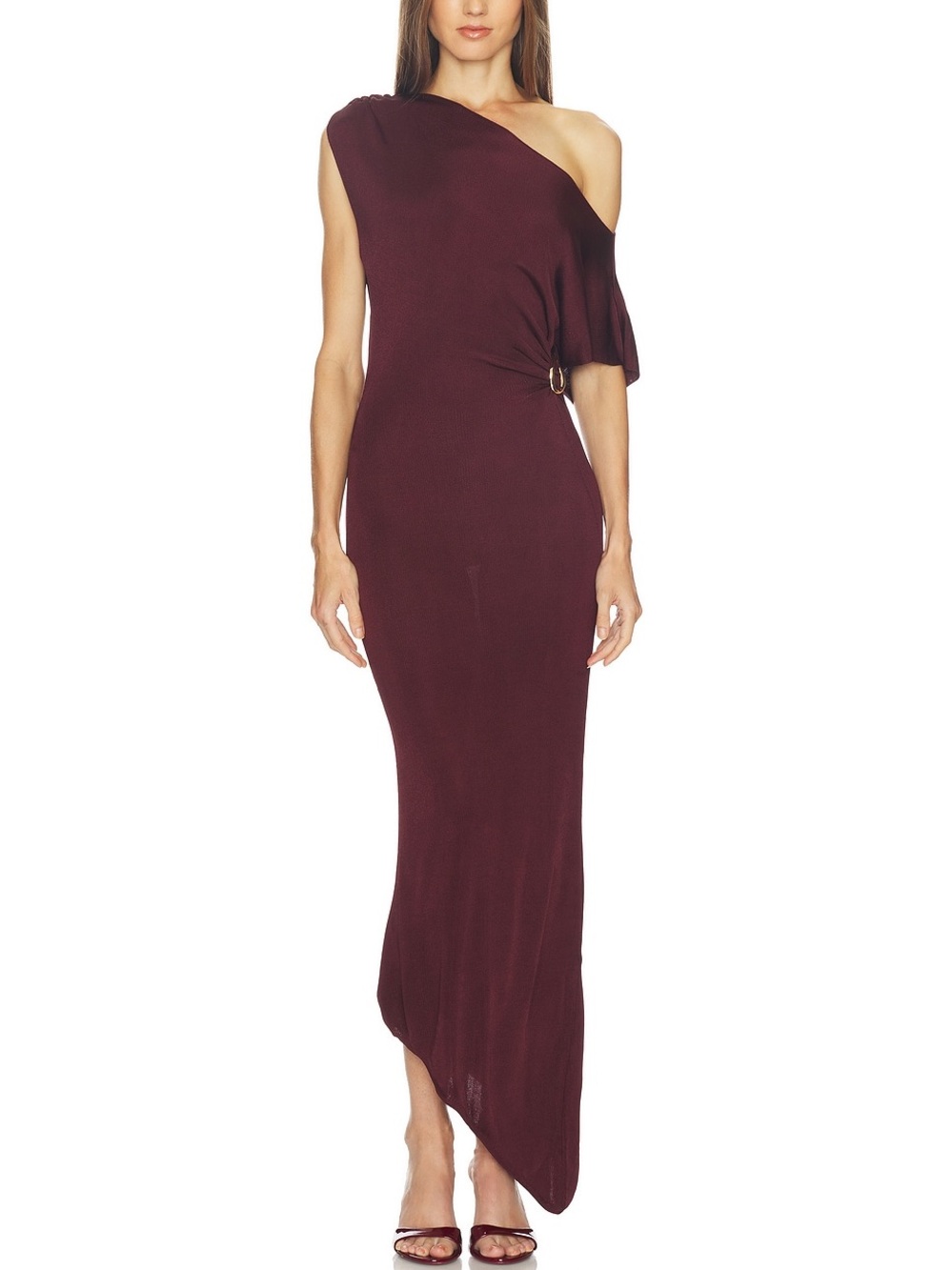 SRG Mehek Asymmetric Knit Maxi Dress Oxblood Burgundy NWT $450 Small